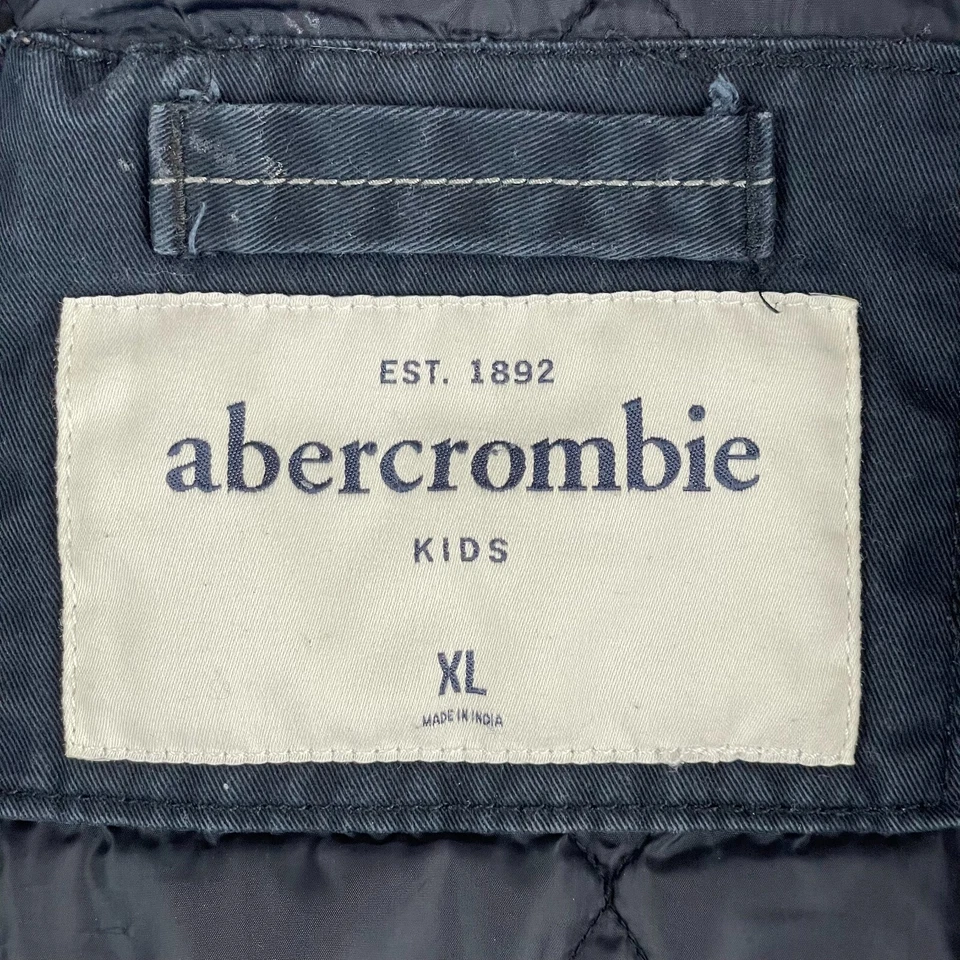 Chaqueta Abercrombie Fitch Niños XL Azul Acolchada Forrada Parche Logo Cuello Moto Foto 2 de 4