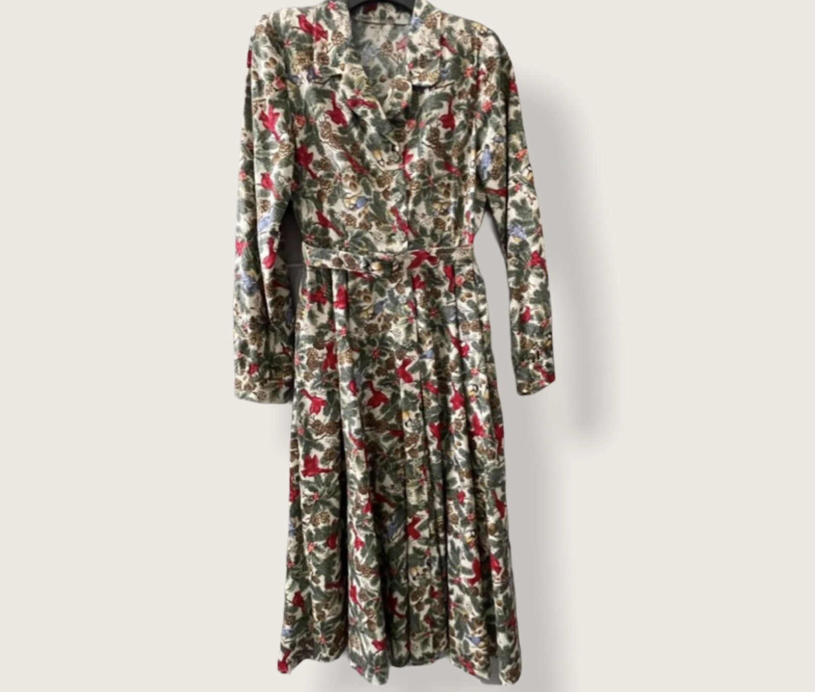 Printed long sleeve collard button down belted dr… - image 1