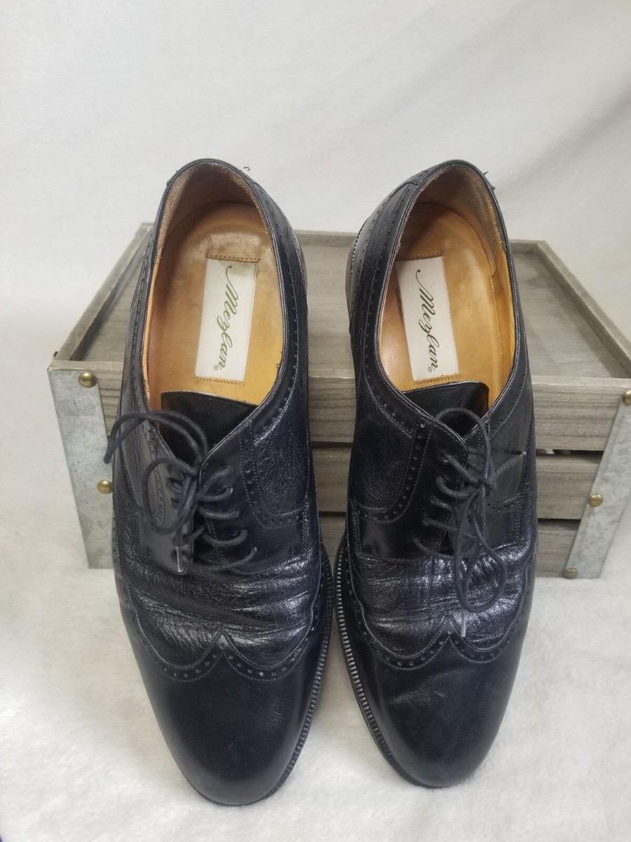 Mezlan Derby Vintage Dress Shoes Leather Worn In 10M Lace Up Vintage Mezlan Black Unique Derby Dress Leather Shoes Worn  main image 2
