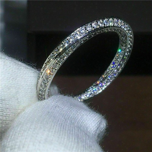 Classic Round Cut Sterling Silver Plated White Gold Moissanite Eternity Band-0.7ct D Color main image 0