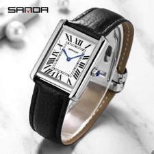Sanda New Rectangular Wrist Watche For Women's Luxury Leather Quartz Waterproof