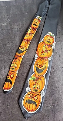 Halloween Pumpkin Spooky Tie Black & Orange   (T79DG)