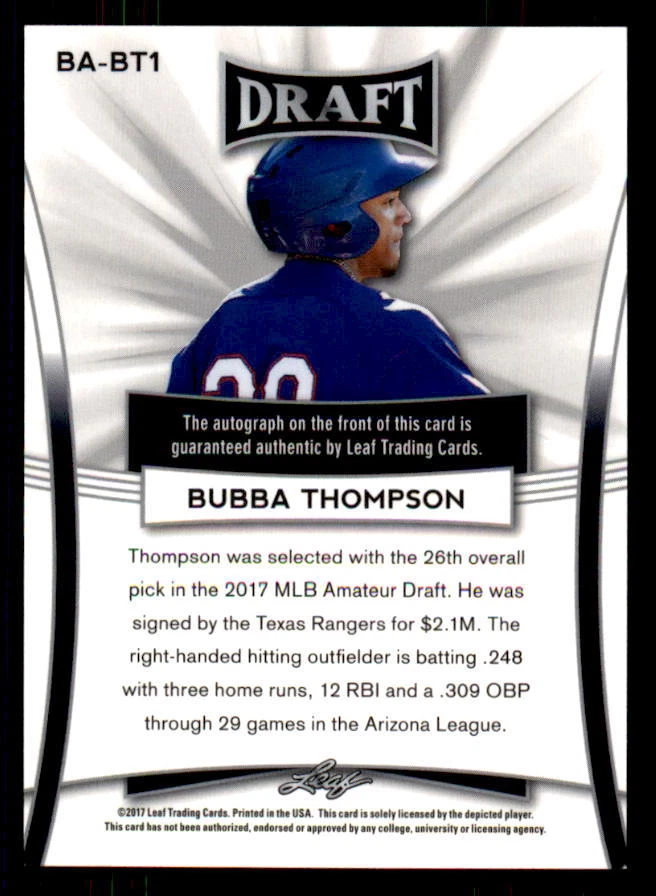 2017 Leaf Metal Draft #BABT1 Bubba Thompson Rangers Rookie Auto (ref 31932) - Image 2 of 2