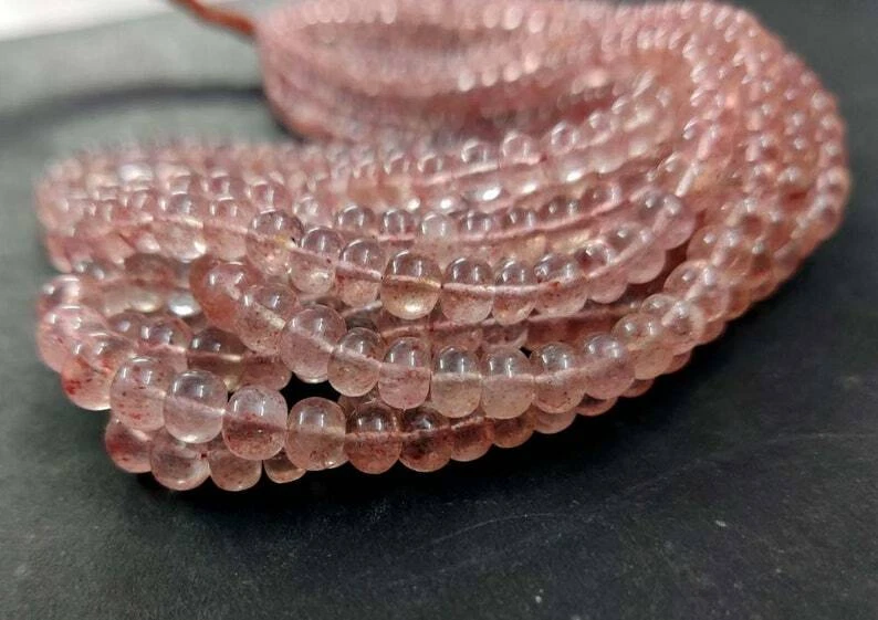16" AAA+ Natural Pink Strawberry Quartz Smooth 3-7mm Plain Rondelle Loose Beads - Image 3 of 4