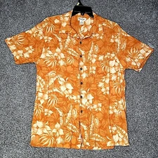 Panama Jack Short Sleeve Size Large Orange Island Print 100% Rayon