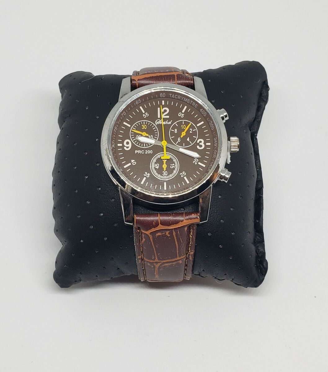 Vintage Shshd Faux Chronograph Men's Watch with Brown Leather