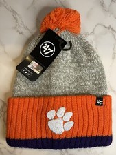 New ‘47 Clemson University Tigers Gray Orange Beanie Knit Hat Cap w Tags Pom NWT