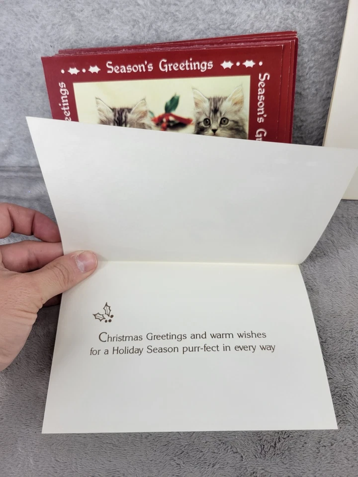 Juego de 10 tarjetas de felicitación de papel Magic Season gatito borde rojo con sobres Foto 4 de 4