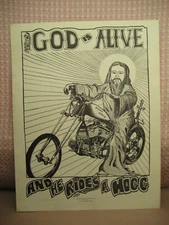 Original 1970 MR ED PRODUCTIONS DETROIT BIKER POSTER GOD IS ALIVE HE RIDES HOGG
