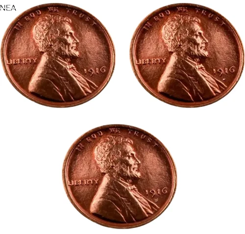 1916+1916-D+1916-S Lincoln Wheat Penny Cent Lot ~ Gem BU (red) ~ 3 Coin Ser