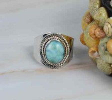 Blue Larimar925 Sterling Silver Band Statement Ring Handmade Ring All size-A-18