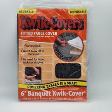 Kwik-Covers Black Fitted Plastic Table Covers Banquet 6ft.x30in. Lot Of 4