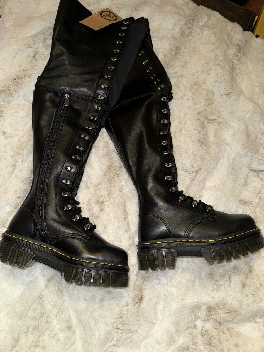 Dr. Martens Audrick 22-Eye Extreme Black Nappa Leather Thigh Boots