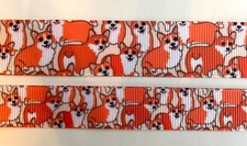 Corgi Dog orange white Grosgrain ribbon 5/8 7/8" Adorable happy