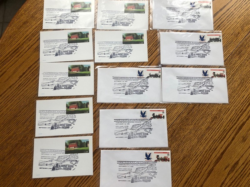 US POSTAL LOT OF 13 CRAWFORD NOTCH NH CONWAY SCENIC RAILWAY UNUSED 7 PC'S/ 6 ENV