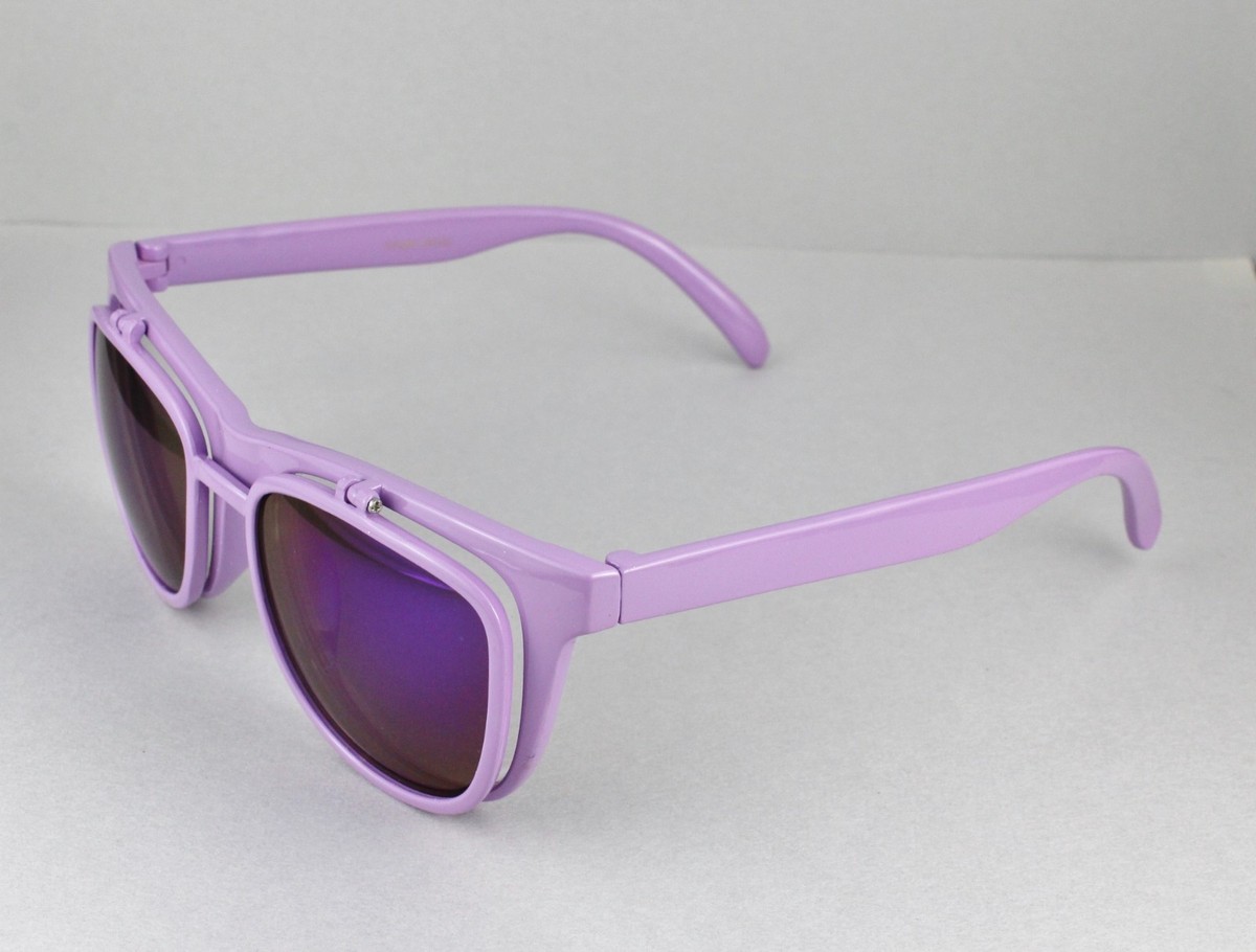 Purple frame blue flip up top lens retro 80s style clear  display picture 3