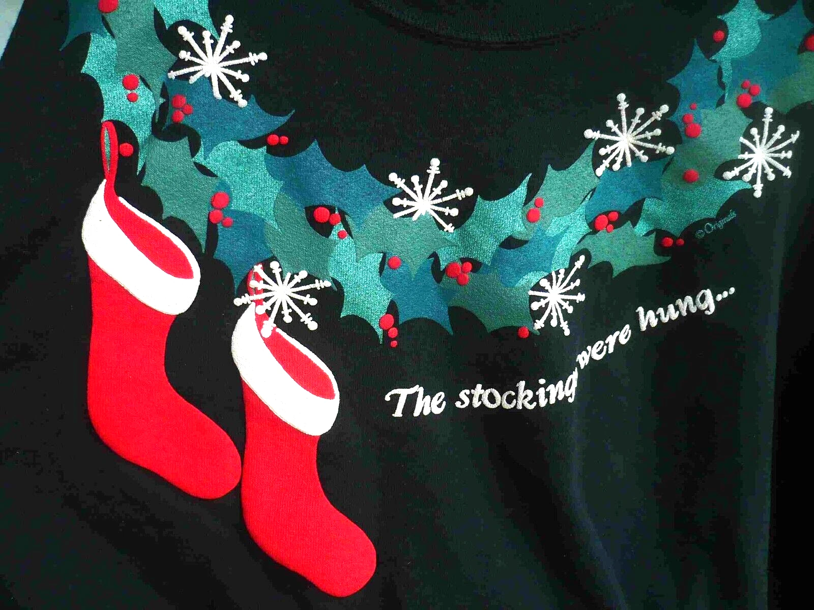 JERZEES USA UGLY CUTE CHRISTMAS SWEATER 2X 3X PLUS PUFF PAINT FIREPLACE STOCKING