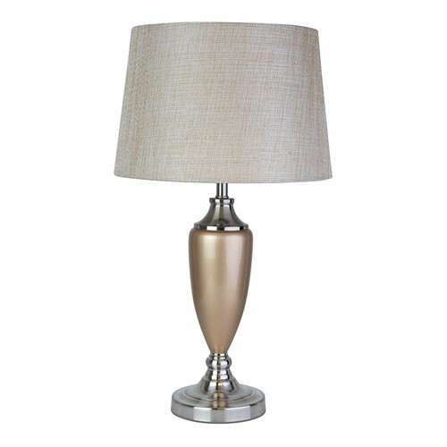 Table Lamp Malham Large Ceramic Champagne Gold and Silver with Natural Shade - Picture 3 of 9