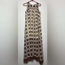 Madewell Maxi Dress Medallion Print Semi Sheer Cream Red Blue Women’s Size M