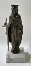 Vintage Bronze Statue auf Marmorsockel Heiligen Figur mit Schwert H ca. 24cm