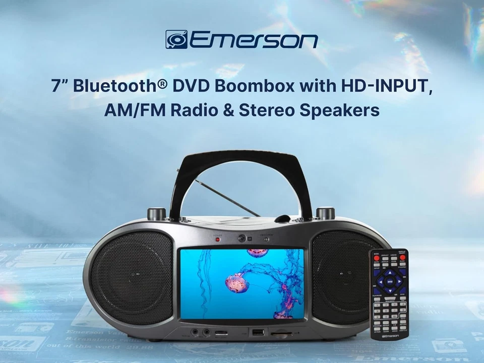 Reproductor de DVD Boombox Bluetooth Emerson EDL-2560H con pantalla LCD de 7"" y radio Foto 2 de 4