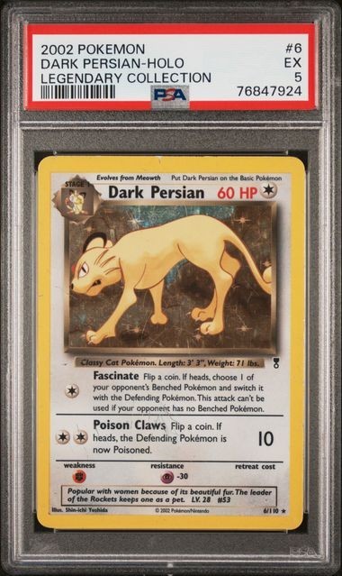 2002 Pokemon Legendary Collection #6 DARK PERSIAN Holo PSA 5 EX