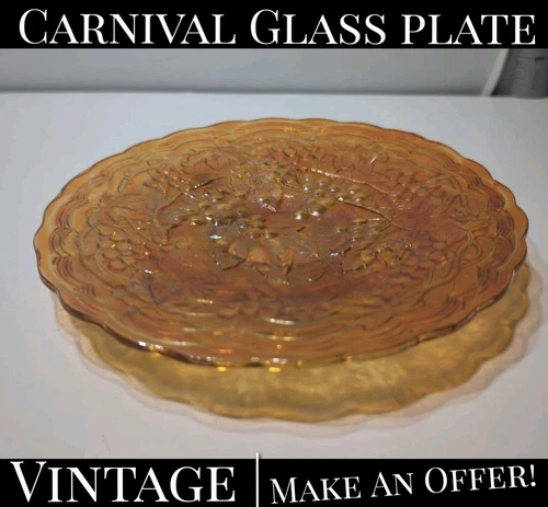 ✨VINTAGE✨ Imperial Carnival Glass Grape & Leaf Marigold 6.5" Scalloped Plate