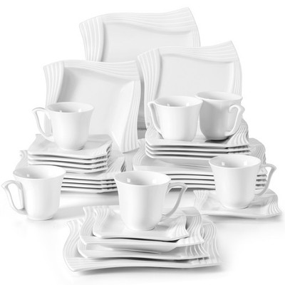 MALACASA Amparo 30-Piece Ivory White Dinnerware Set Porcelain Plates Cups Saucer
