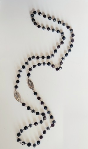 French Kande Swarovski Cuvee Pendant Onyx Burgundy Faceted Bead Necklace