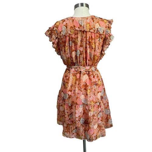 Mini abito da ragazza Marie Oliver Thea Peachy Peonies in seta con cintura floreale taglia M - Foto 4 di 12