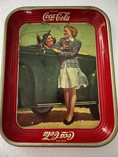 VINTAGE COCA-COLA COKE TRAY - 1942 - "TWO GIRLS AT CONVERTIBLE ROADSTER"