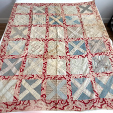 Antique 1900s Century Patchwork Quilt Hand St...