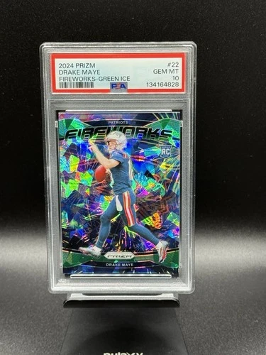 2024 Panini Prizm - Fireworks Drake Maye #22 Green Ice Prizm (RC) PSA 10