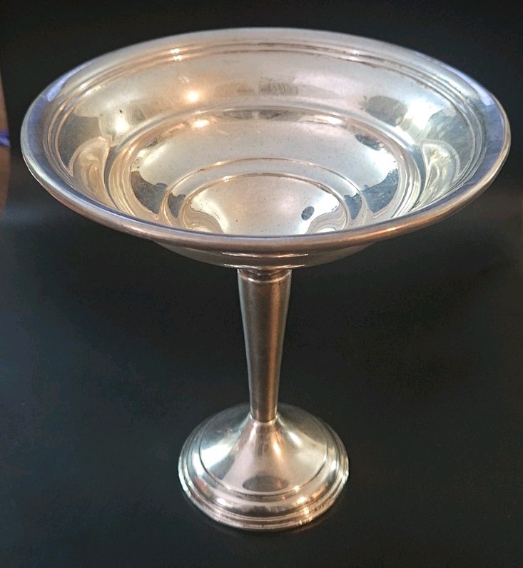 A.M.C. Sterling Weighted; Vintage, 6"Hx 6"W Striped 925 Sterling Silver Compote