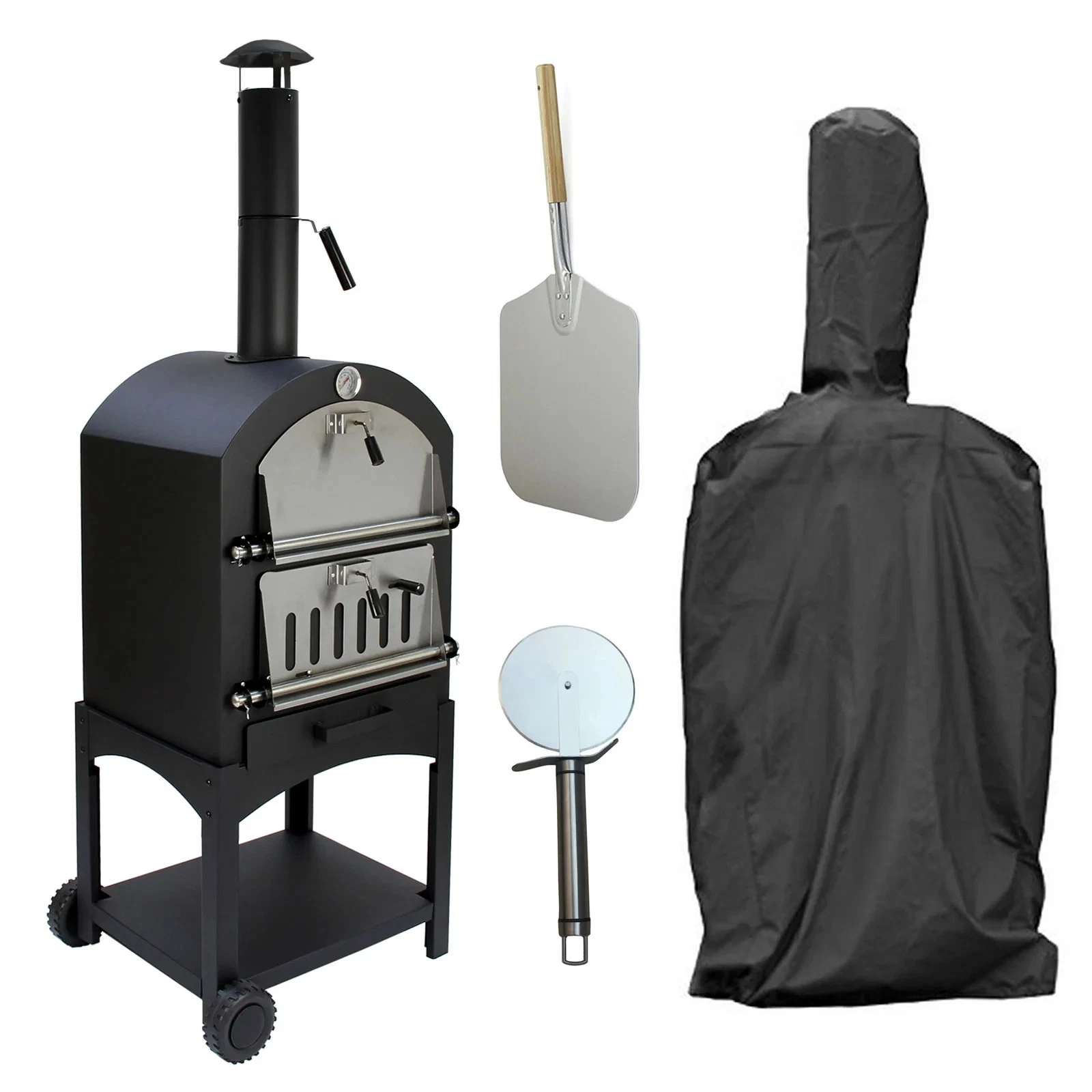 Outdoor Pizza Oven Charcoal BBQ Smoker Fired Garden Grill Peel & Cover