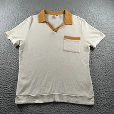 Dandy Del Mar Polo Shirt Mens S The Cannes Waffle Knit Pocket Cream Mustard