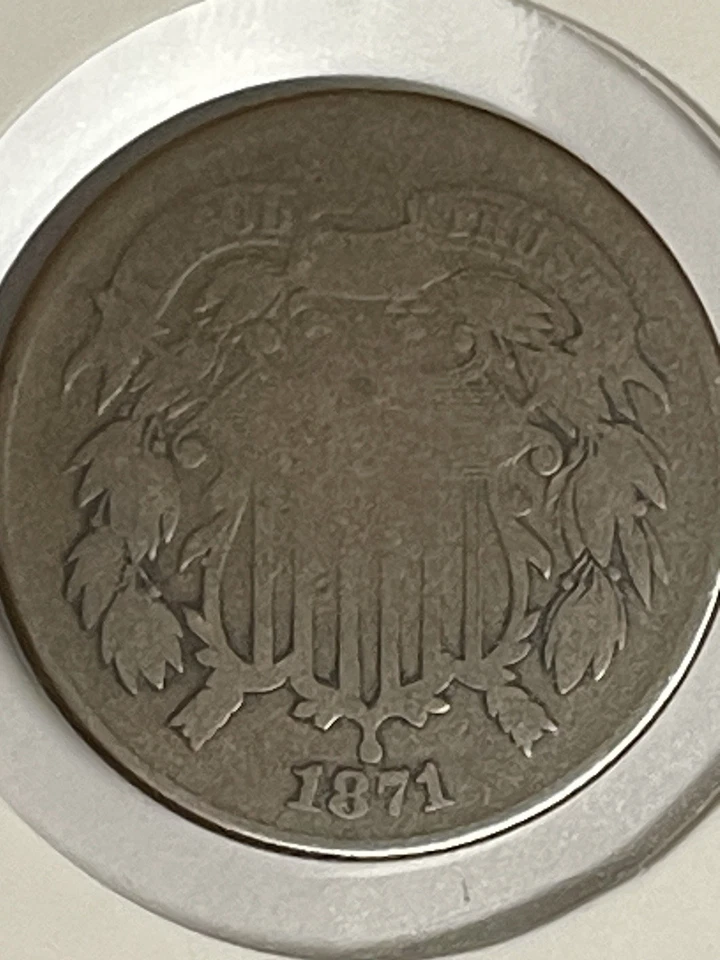 1871 2 CENT Piece Shield Bronze Low Mintage Original Vintage Antique Coin Free S - Image 4 of 4
