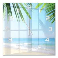 Wanduhr Aus GehäRtetem Glas Als Glasuhr Tropischer Strand WeißE Zeiger 60X60 Cm