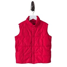 Lands End Down Puffer Vest Youth M 5-6 Quilted Box Stitch Full Snap Red Preppy