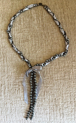 Vintage Escada Gray Pearl Ribbon Necklace Rare