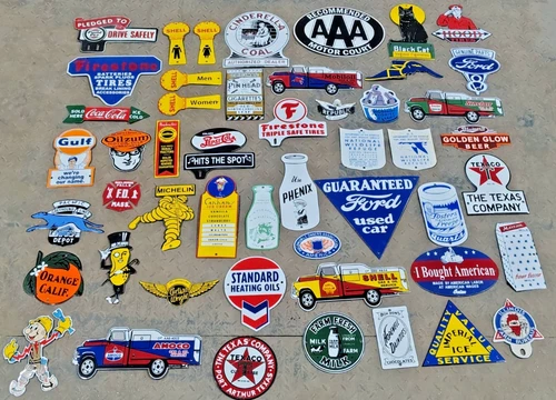 Lot of 50 Porcelain Enamel Signs – Mixed Designs, Vintage Style, single sided