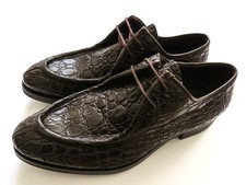 $3495 PRADA Brown Crocodile Alligator Leather Oxford Derby Shoes 7 US 40 EU 6 UK