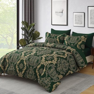 7 Pieces Damask Bed Set Comforter Soft Microfiber Bedding Elegant