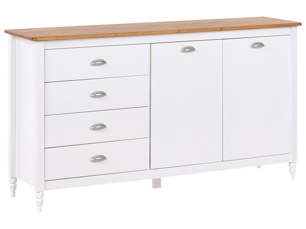 Sideboard Kiefernholz Weiß / Hellbraun Mit 4 Schubladen Und 2 TüRen Shillington-image