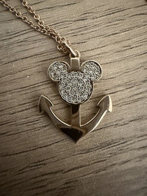 Crislu ROSE GOLD Disney Cruise Line Mickey Mouse Anchor Crystal Necklace