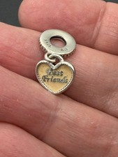 Genuine Pandora Pink Enamel Heart Best Friends Always There Silver Dangle Charm