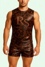 Men Lambskin Leather Short  Sleeveless Shirt Soft Lambskin Leather Party Wear