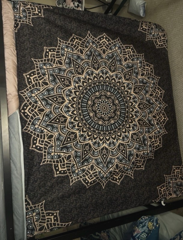 Black & Gold Mandala Decorative Tapestry Wall Hanging, Horizontal