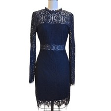 Lulus Black Floral Lace Long Sleeve Cocktail Mini Dress Small LBD party witchy