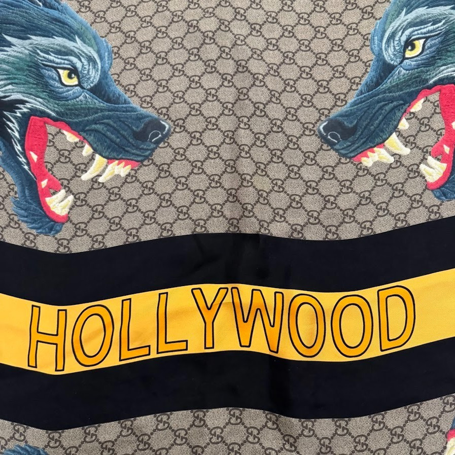Rare Gucci Silk Monogram XXV Holllywood Wolf Web Scarf Black yellow Sold Out thumbnail 4